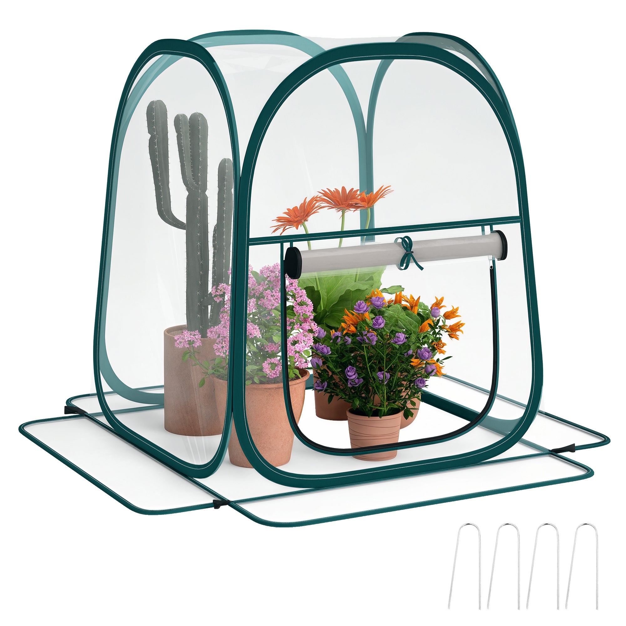 Miniaturowa szklarnia typu pop-up z plastikową osłoną, zwijanym oknem i torbą, 70x70x80 cm, przezroczysta