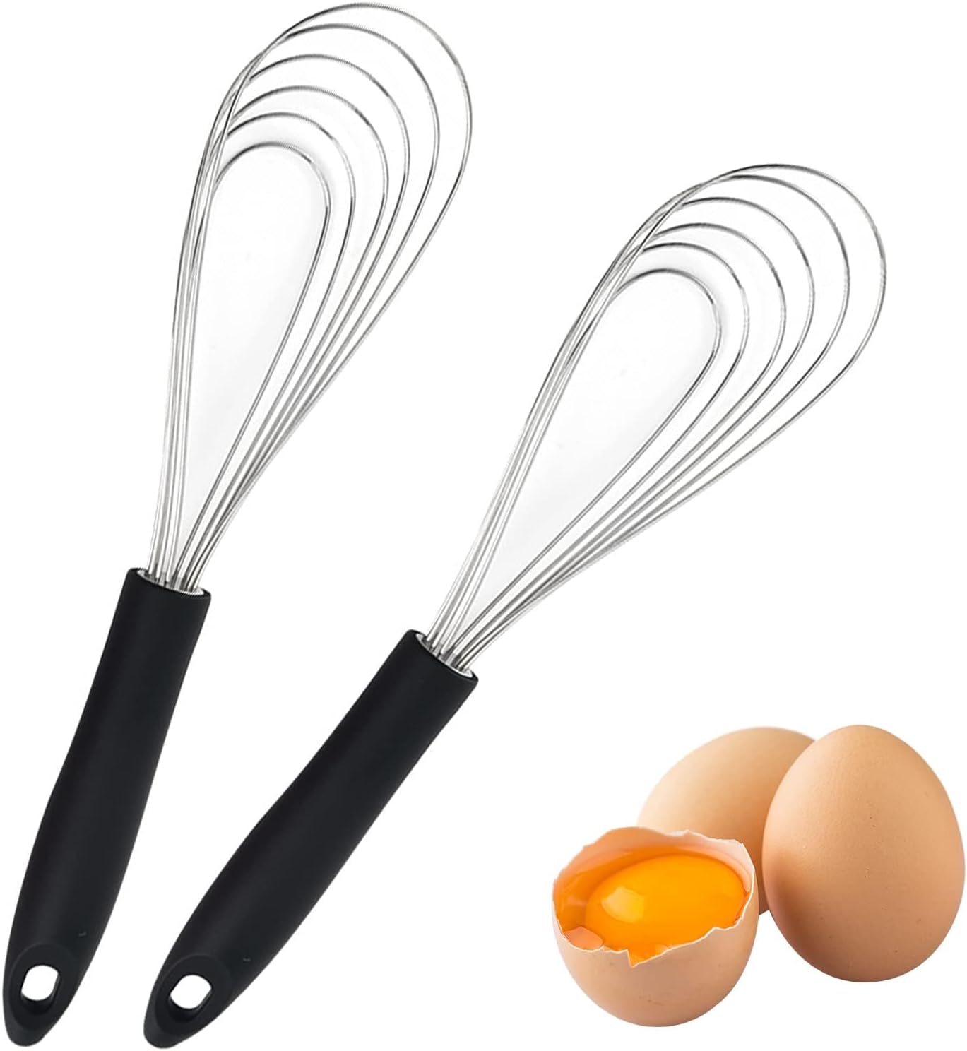 Zestaw 2 trzepaczek kuchennych ze stali nierdzewnej i silikonu z powłoką nieprzywierającą, 27 cm trzepaczka ze stali nierdzewnej, spieniacz do jajek