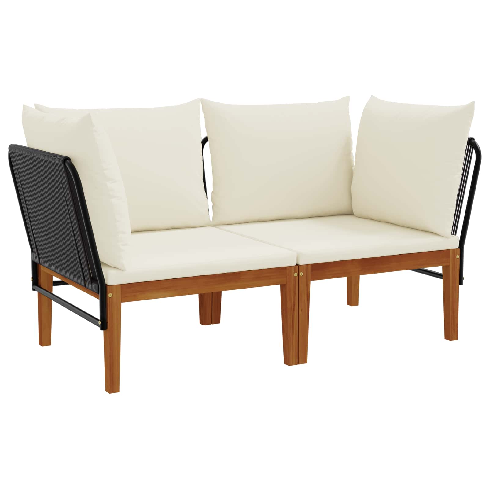 Sofa Ogrodowa Modułowa 2-Osobowa Drewniana z Kremowymi Poduszkami na Taras