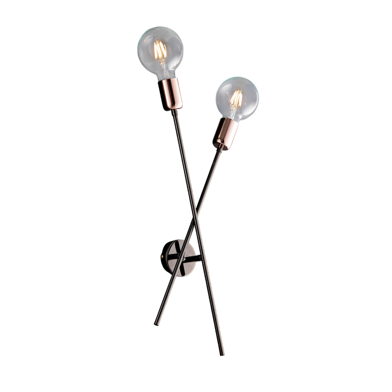 Applique ferro cromo nero e rame 2 luci H.53 - L.20 - P.9