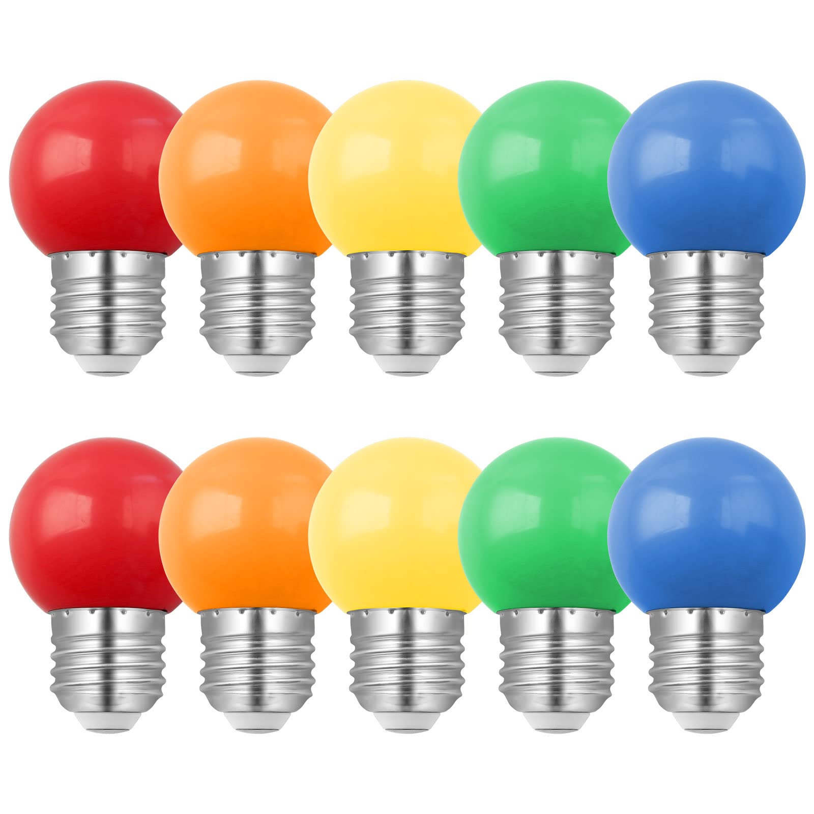 Zestaw 10 Żarówek Kolorowych LED E27 1W, 1W G45 Energooszczędna Żarówka Kolorowa, Czerwona Zielona Niebieska Pomarańczowa Żółta, na Wesela, Halloween