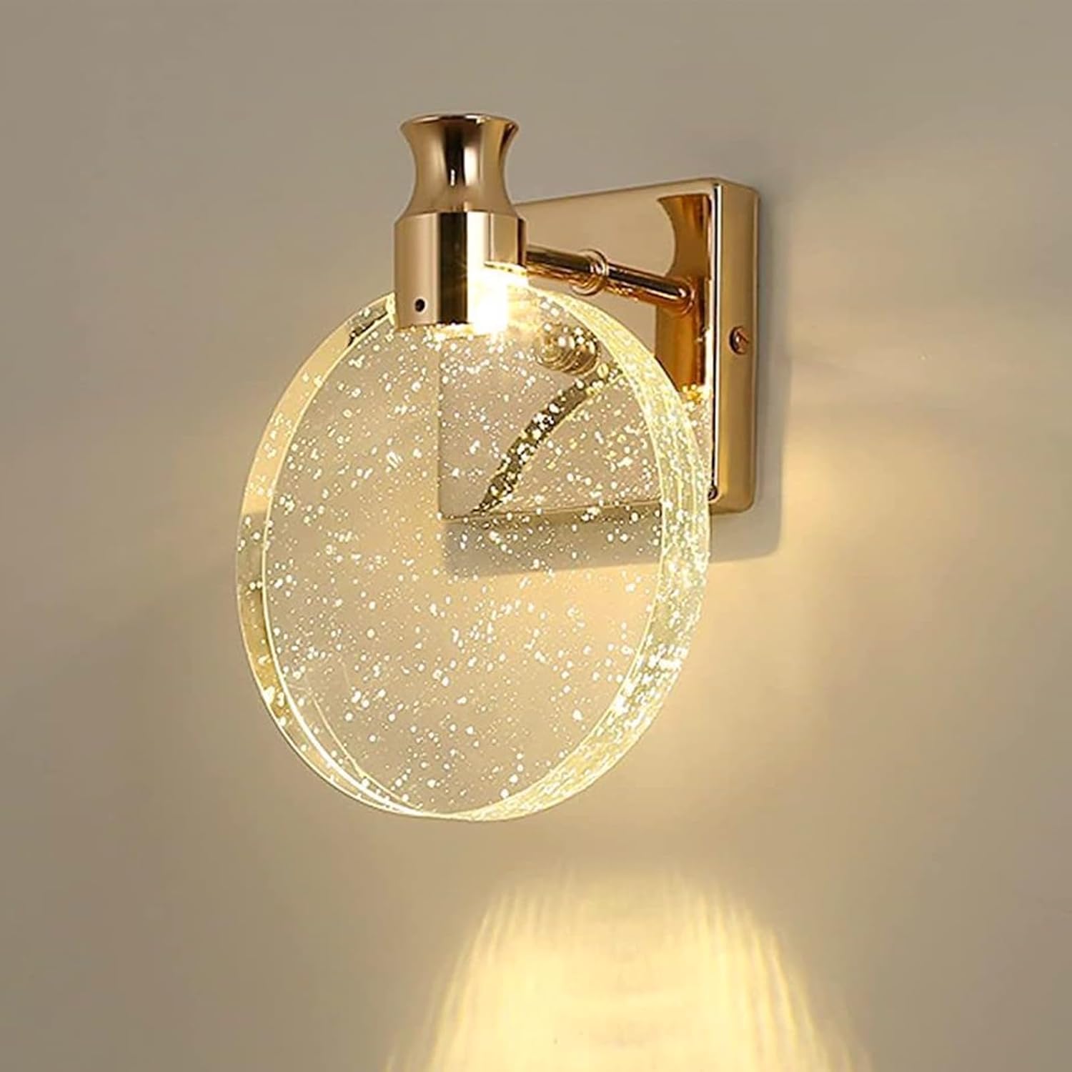 Kinkiet kryształowy, luksusowa lampa ścienna do wnętrz w stylu nordyckim, kreatywny okrągły kinkiet – złoty, mały rozmiar, 13 cm