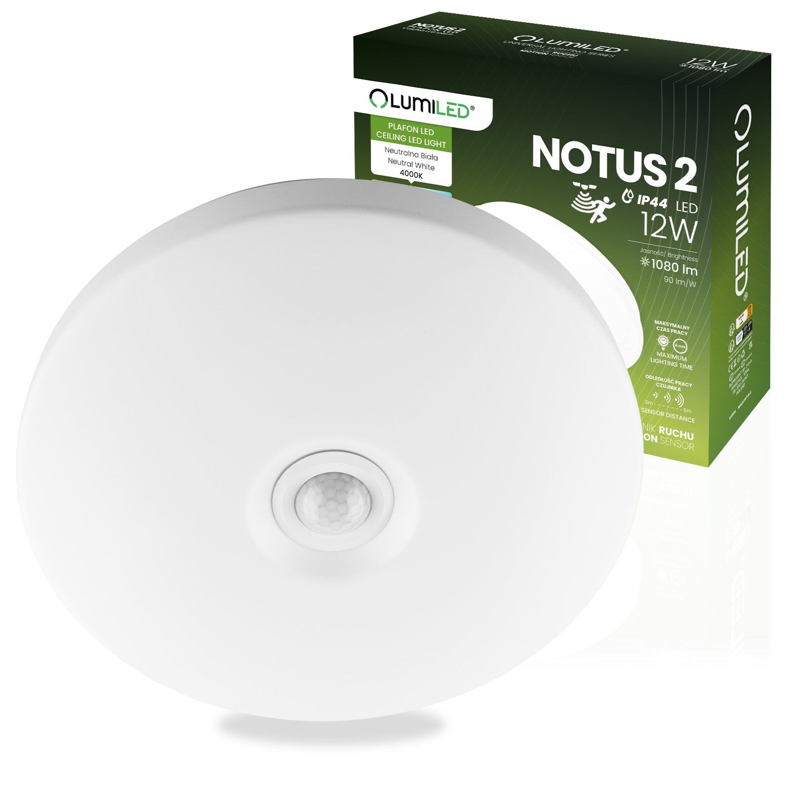 Plafon Lumiled Lampa Sufitowa Natynkowa 12W Okrągły z Czujnikiem Ruchu IP44 25cm 1 szt.