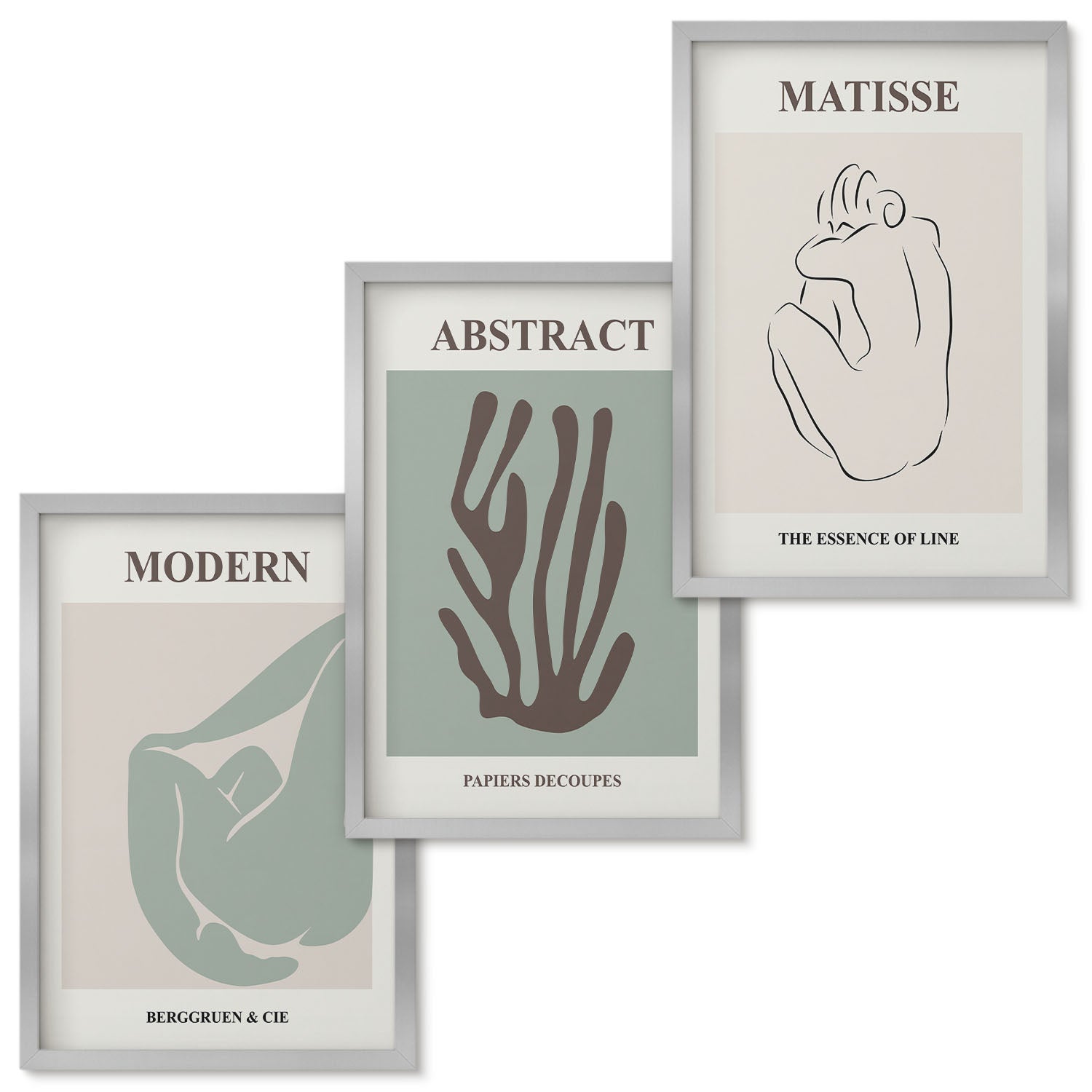 Zestaw obrazów w ramie - 3 części | Stylowe obrazy z abstrakcyjnymi motywami Henri Matisse | Srebrna ramka