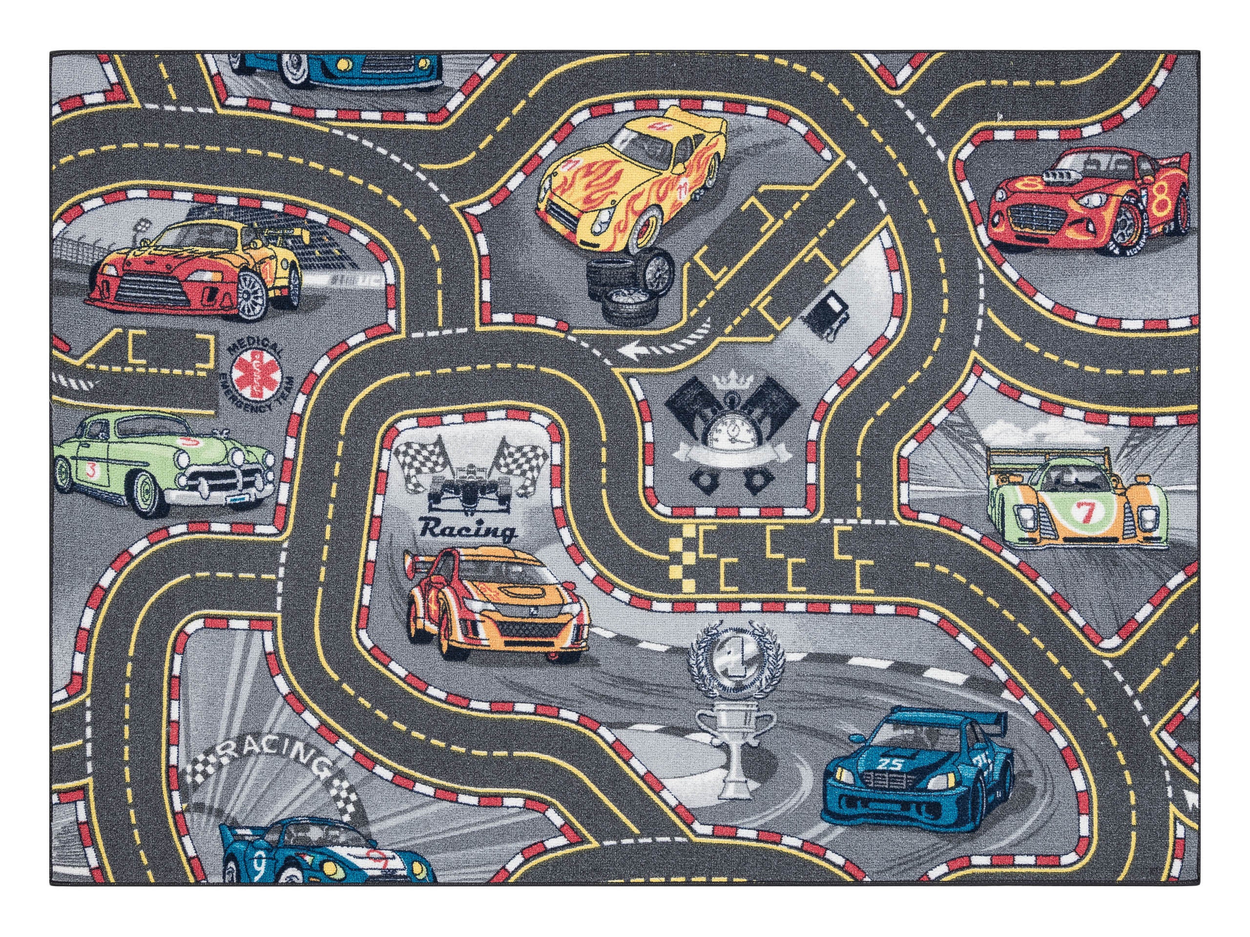 DYWAN REBEL ROADS Racers 97 Uliczki, samochody dzieci antypoślizgowy - szary 95x133 cm