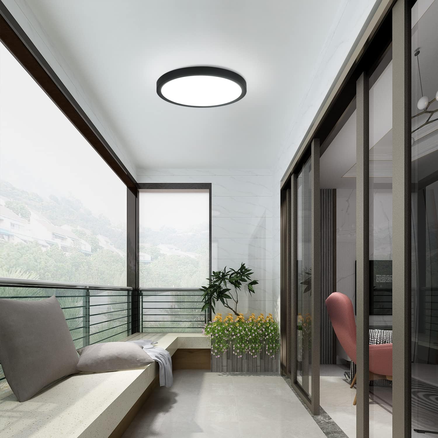 NETTLIFE lampa sufitowa LED płaska lampa sufitowa Ø22cm zimna biała lampa łazienkowa czarna lampa do sypialni 15W IP44