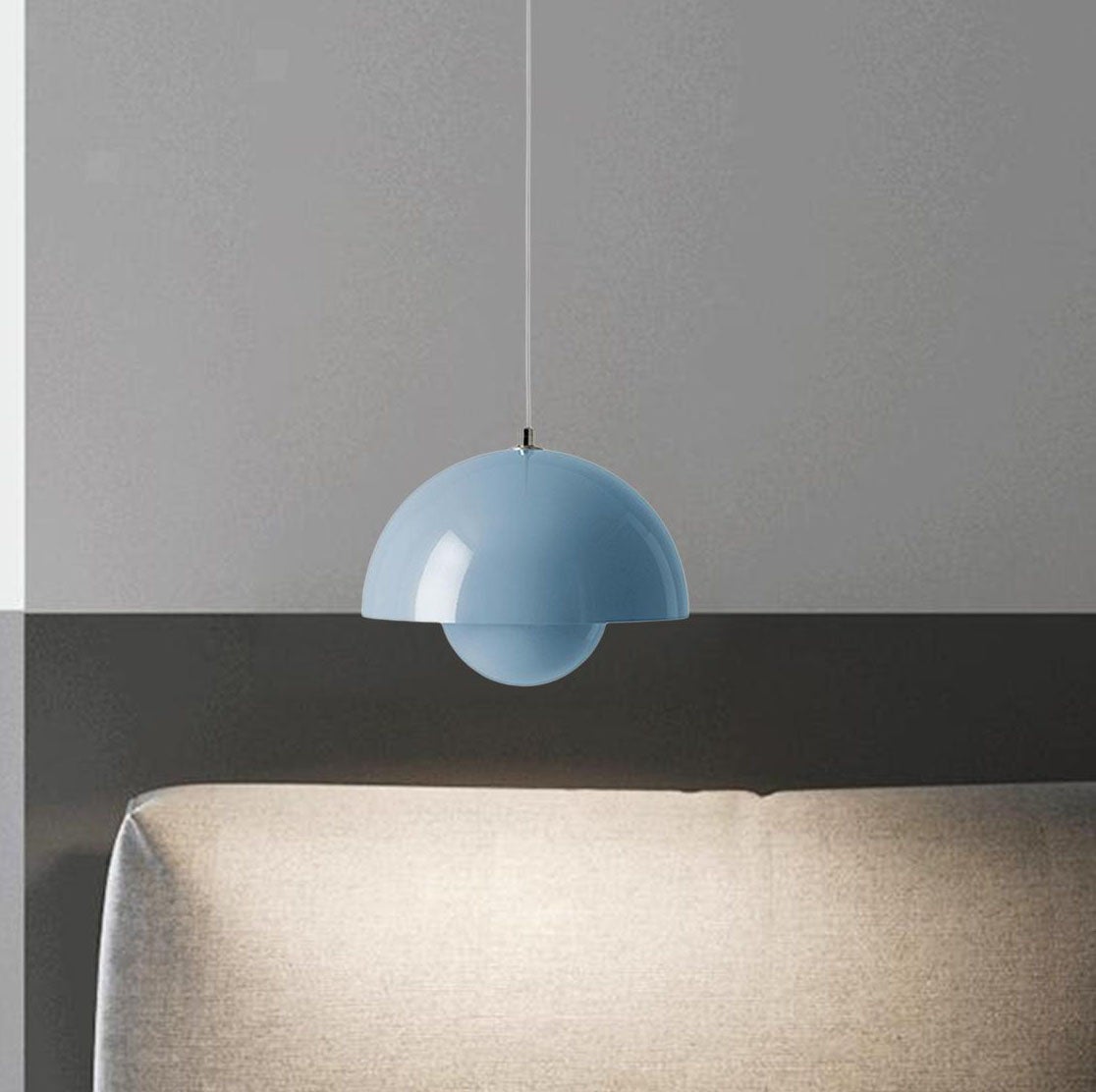 Lampa wisząca LED z żarówką E27, odpowiednia do jadalni, salonu, sypialni i pokoju dziennego, barwa światła białego 6500 K, kolor niebieski