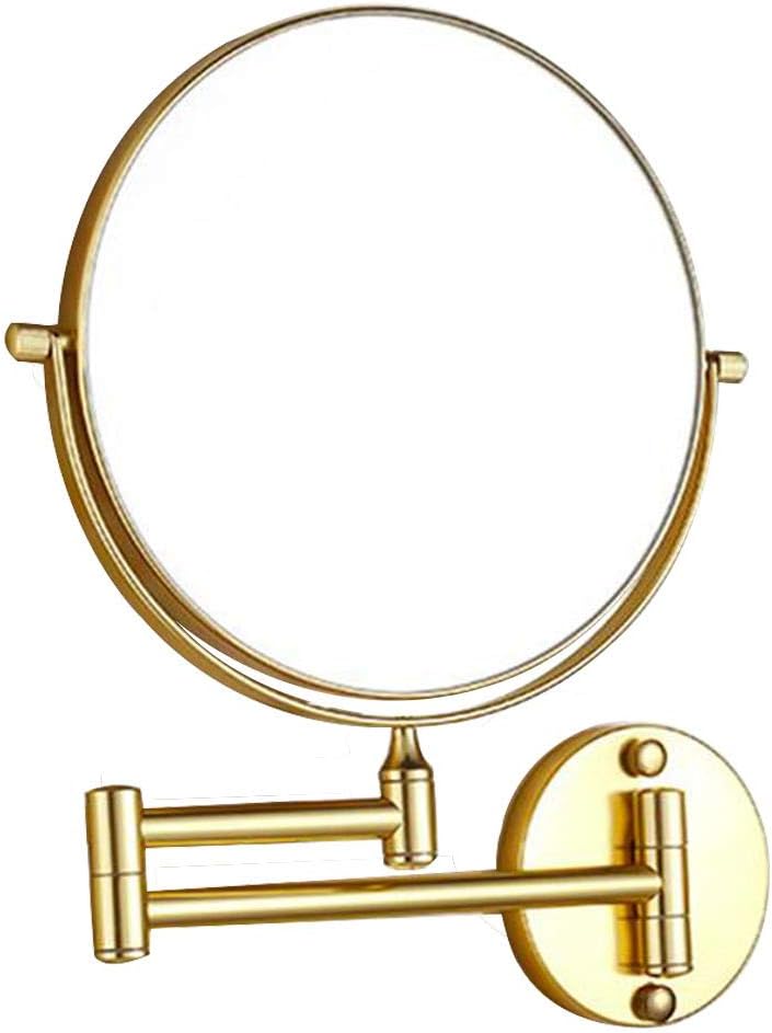 Ścienny lusterko do makijażu o średnicy 20 cm z powiększeniem x1/x3, obrotowe dwustronne lusterko 360°, składane, złote