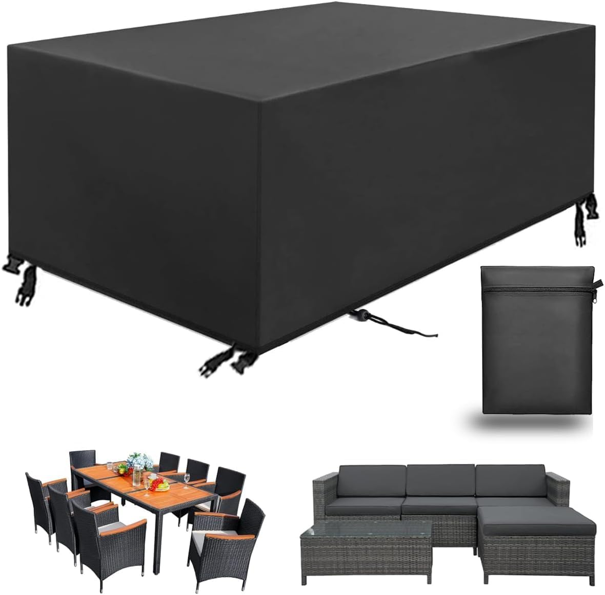 Pokrowiec na meble ogrodowe, wodoodporny i odporny na promieniowanie UV, odpowiedni do stołów zewnętrznych (czarny, 150 x 90 x 80 cm, 420D)