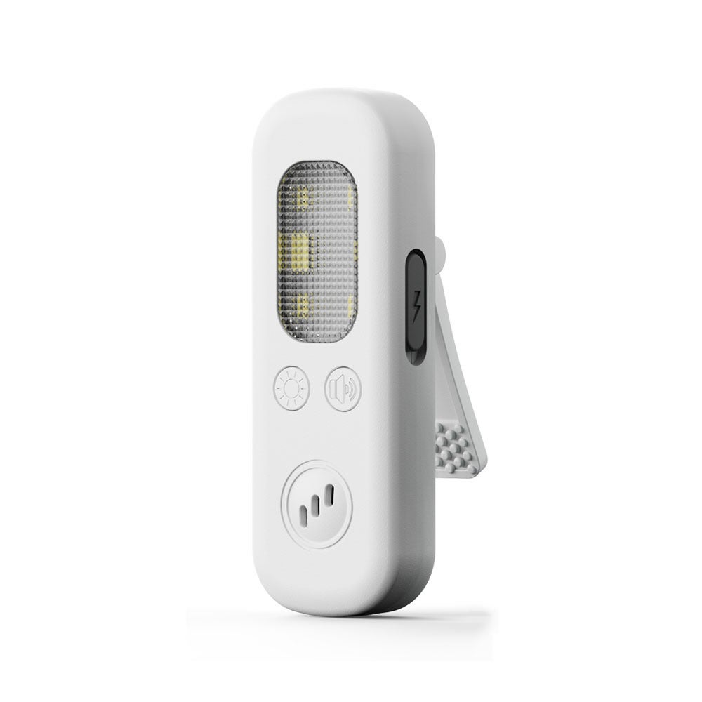 Osobisty alarm bezpieczeństwa z silną syreną o głośności 130 dB, trójkolorowym światłem stroboskopowym i latarką LED (białą); ładowany przez USB-C, od