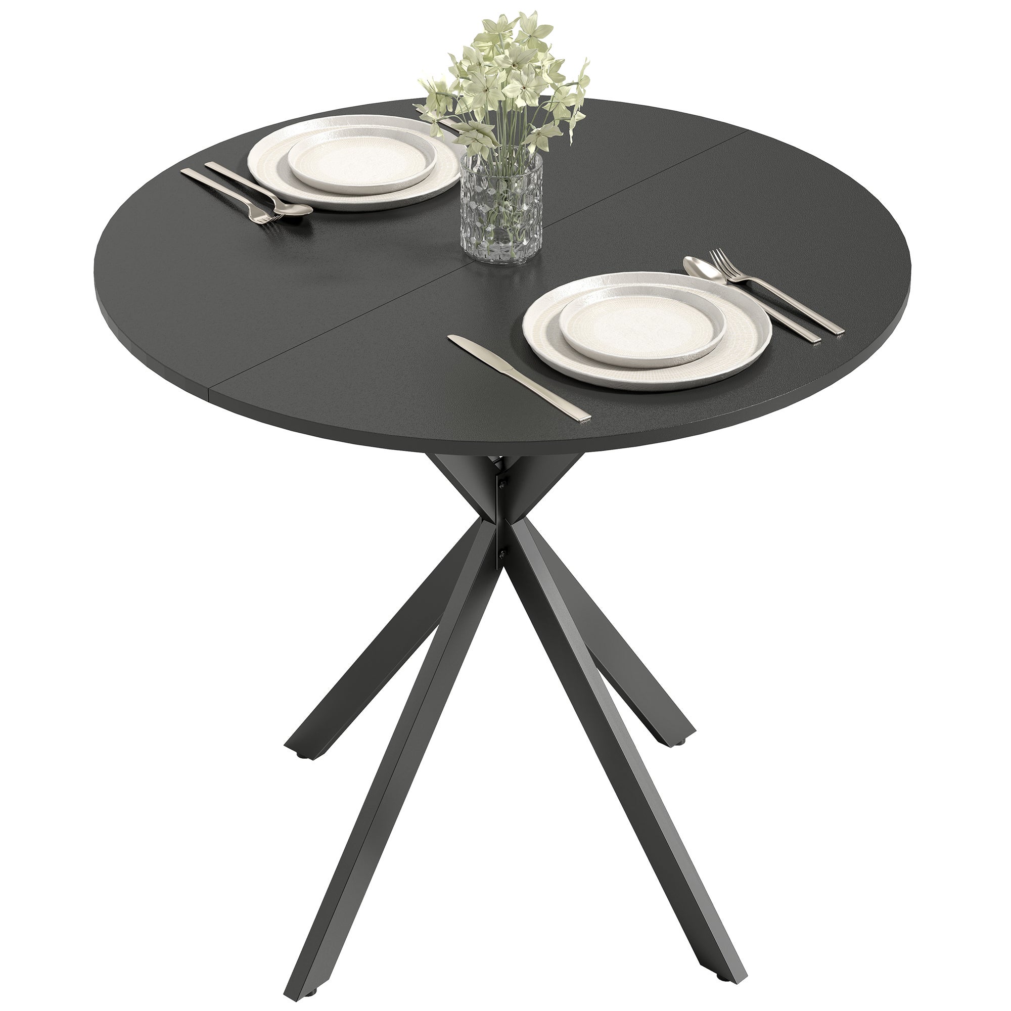 Stół kuchenny okrągły 80 cm, blat kompaktowy, płyta wiórowa, metal, kolor czarny