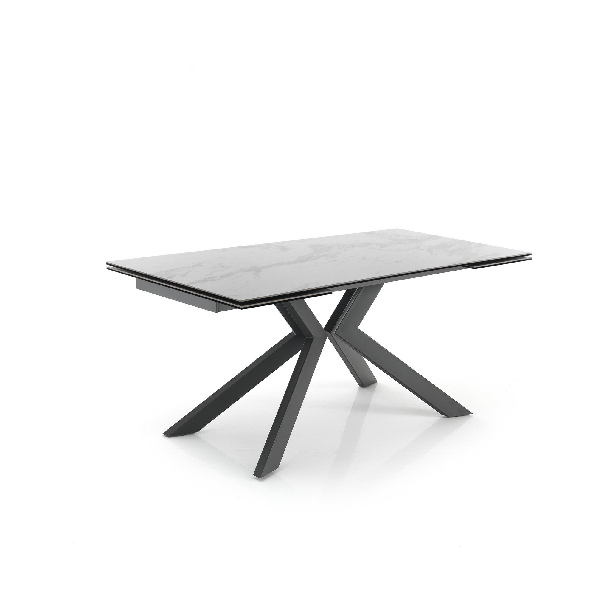 Stół rozkładany TIPS EVOLUTION z białym marmurowym blatem ceramicznym i szarą podstawą H76 W160/240