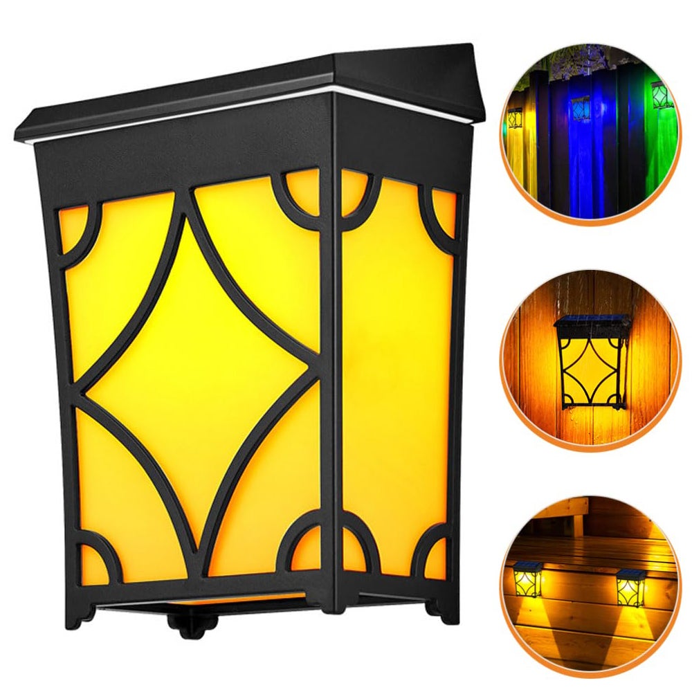 Zewnętrzna lampa solarna ścienna z ciepłym światłem + RGB, idealna do ogrodzeń, wejść, dziedzińców, ścian, dekoracji, wodoodporna IP65