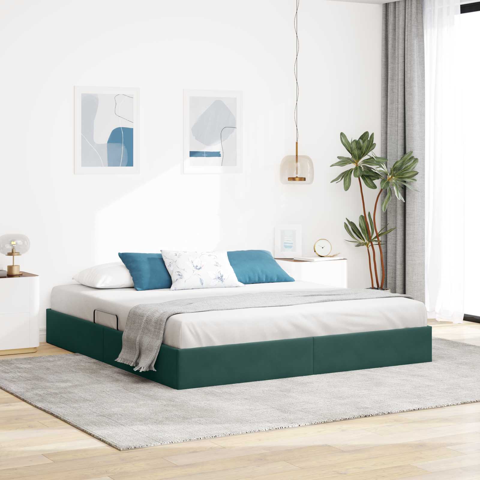 Łóżko otomanowe Ciemnozielony 180 x 200 cm Welur vidaXL
