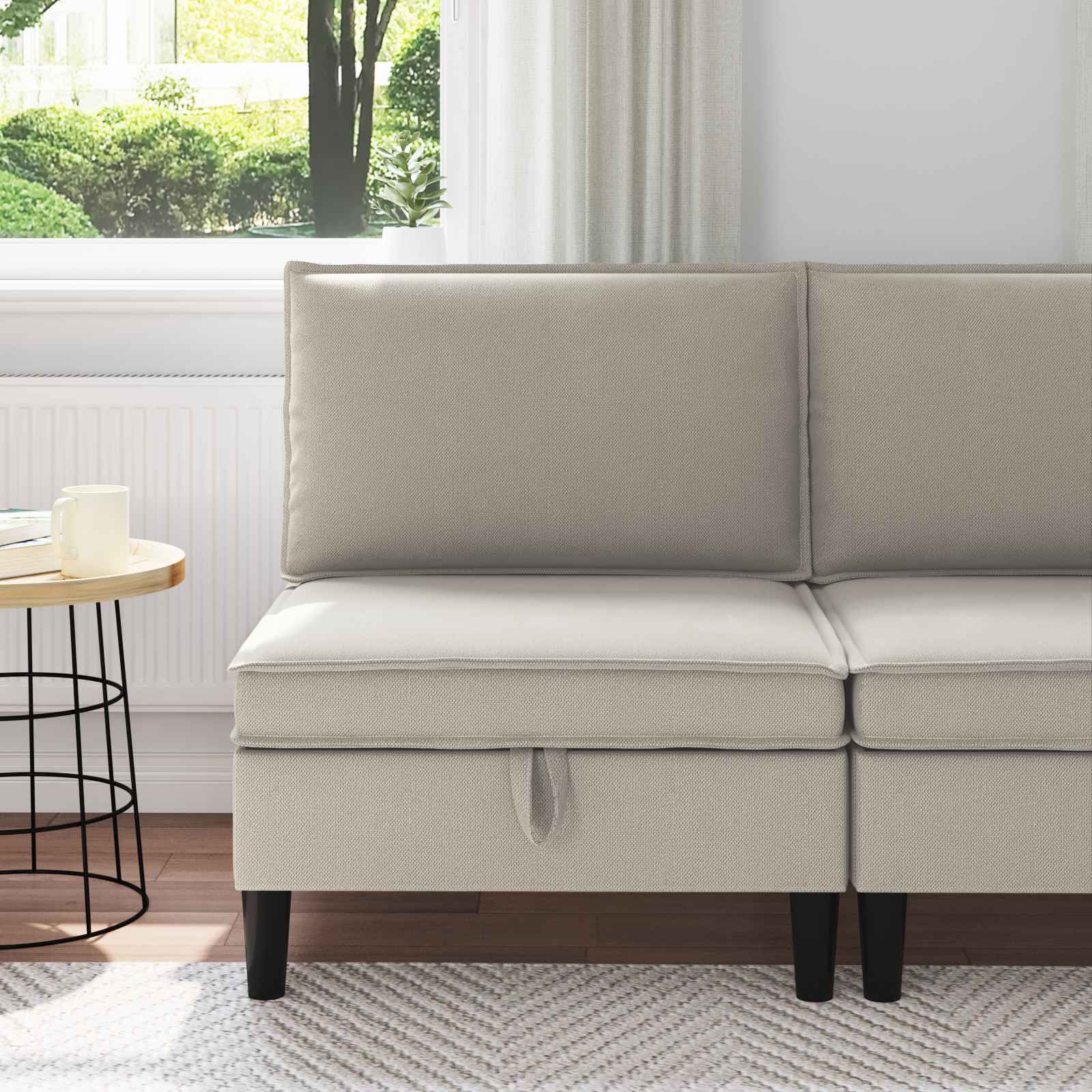 Środkowa Sofa z Przechowywaniem Owies Welur vidaXL