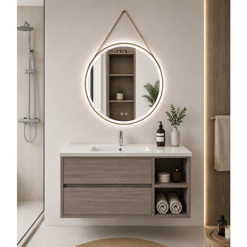 Szafka łazienkowa z umywalką ORIGENBATH ZEUS bez lustra 120x45 cm 1 umywalka Prawa strona dąb smoky