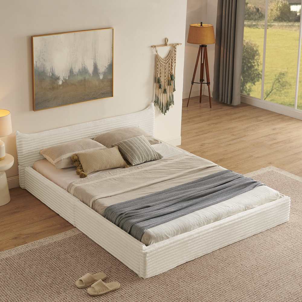 Doppelbett 160x200cm z Samt-Chenille-Bezug, Eukalyptusholz i Eisenrahmen, Kopfende Elegant