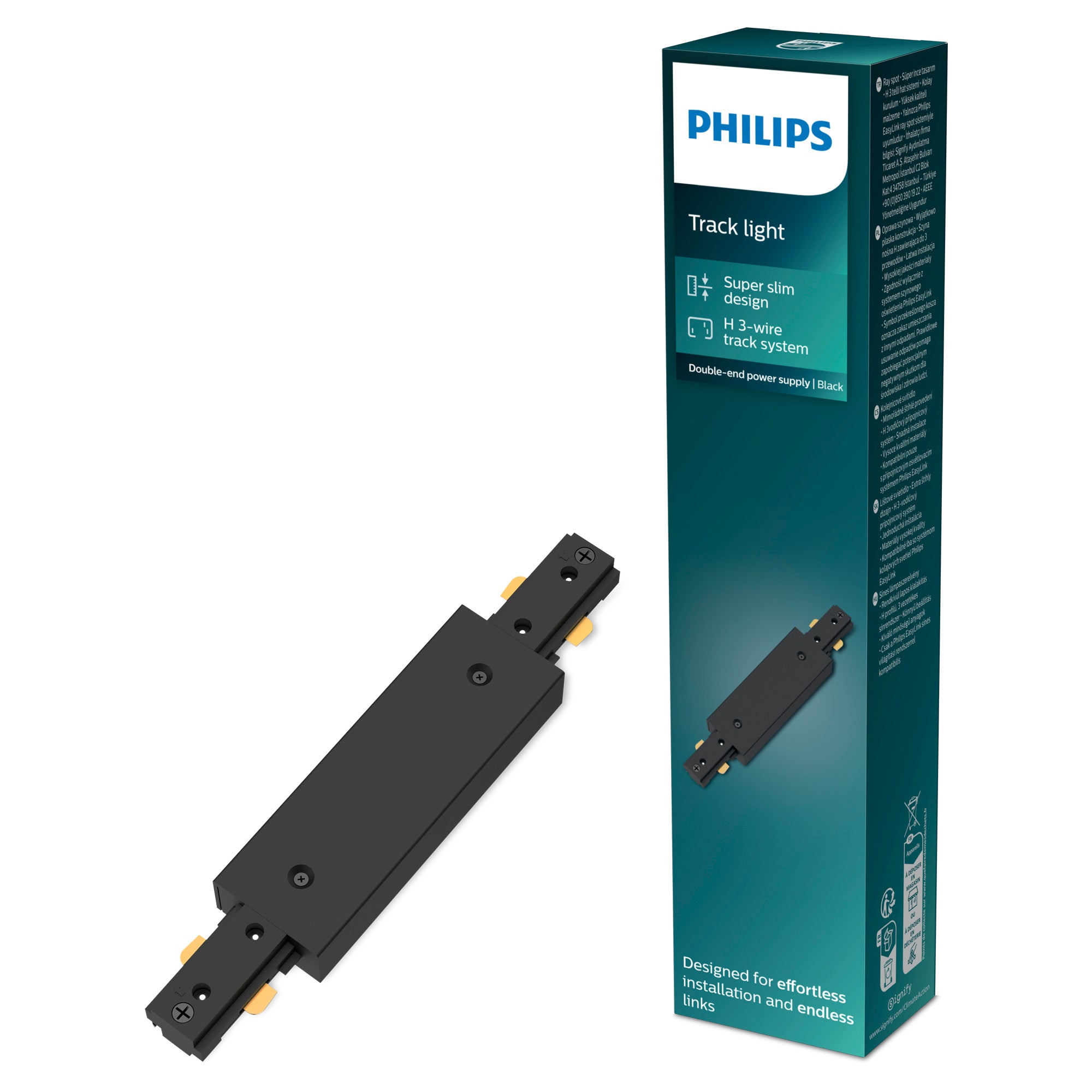 Złącze Zasilające Podwójne do Szyn Oświetleniowych Szynoprzewodów LED Jednofazowych Czarny EasyLink Philips
