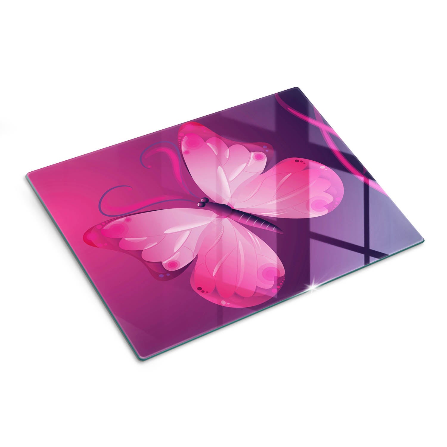 Designerska deska do kuchni z hartowanego szkła i nadrukiem - Różowy Motyl - 30x40 - Tulup