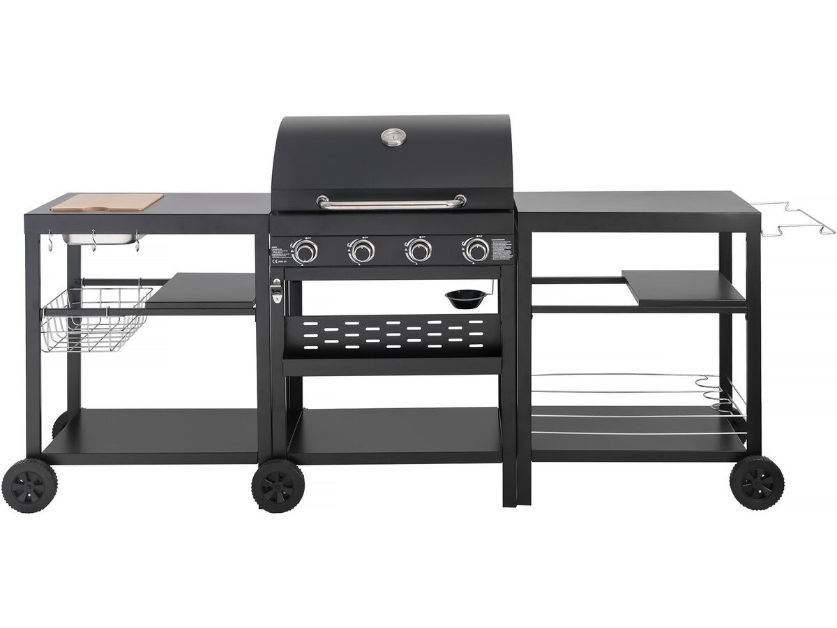 Grill gazowy do kuchni ogrodowej – 12 kW – 4 palniki – czarny