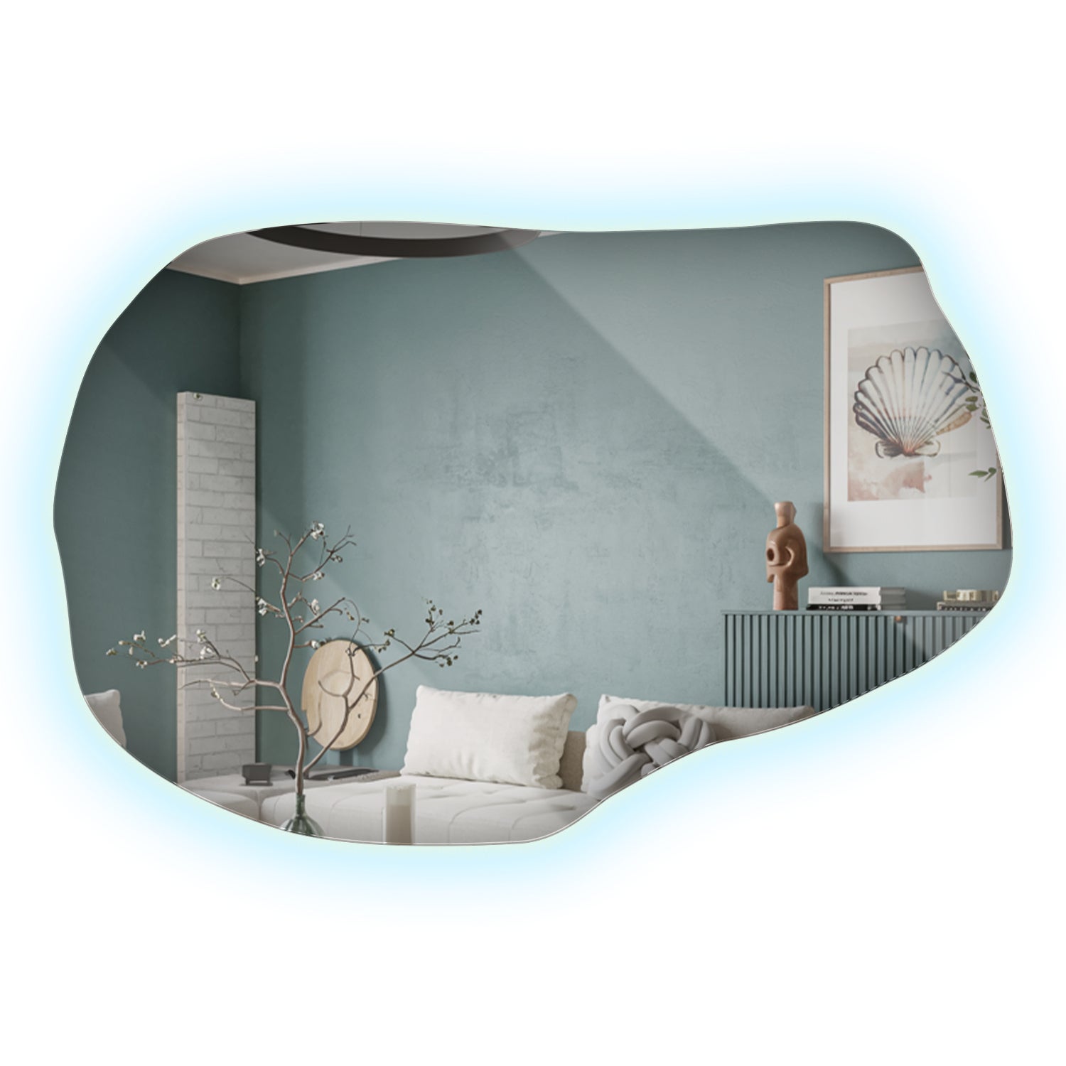 Lustro LED nieregularne 70×45,5 cm zimne światło designerska forma nowoczesna dekoracja ArtPrintCave