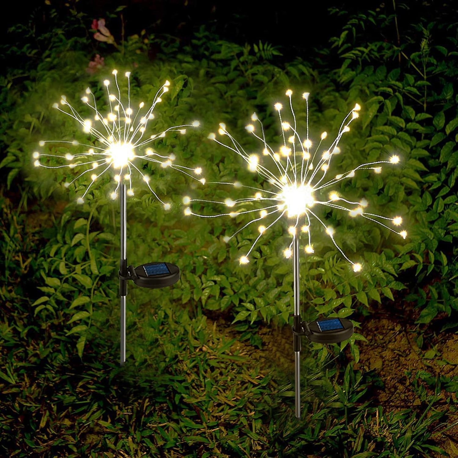 Lampy solarne do ogrodu, 2 sztuki, po 60 lampek każda, do dekoracji ogrodu zewnętrznego (ciepłe światło)