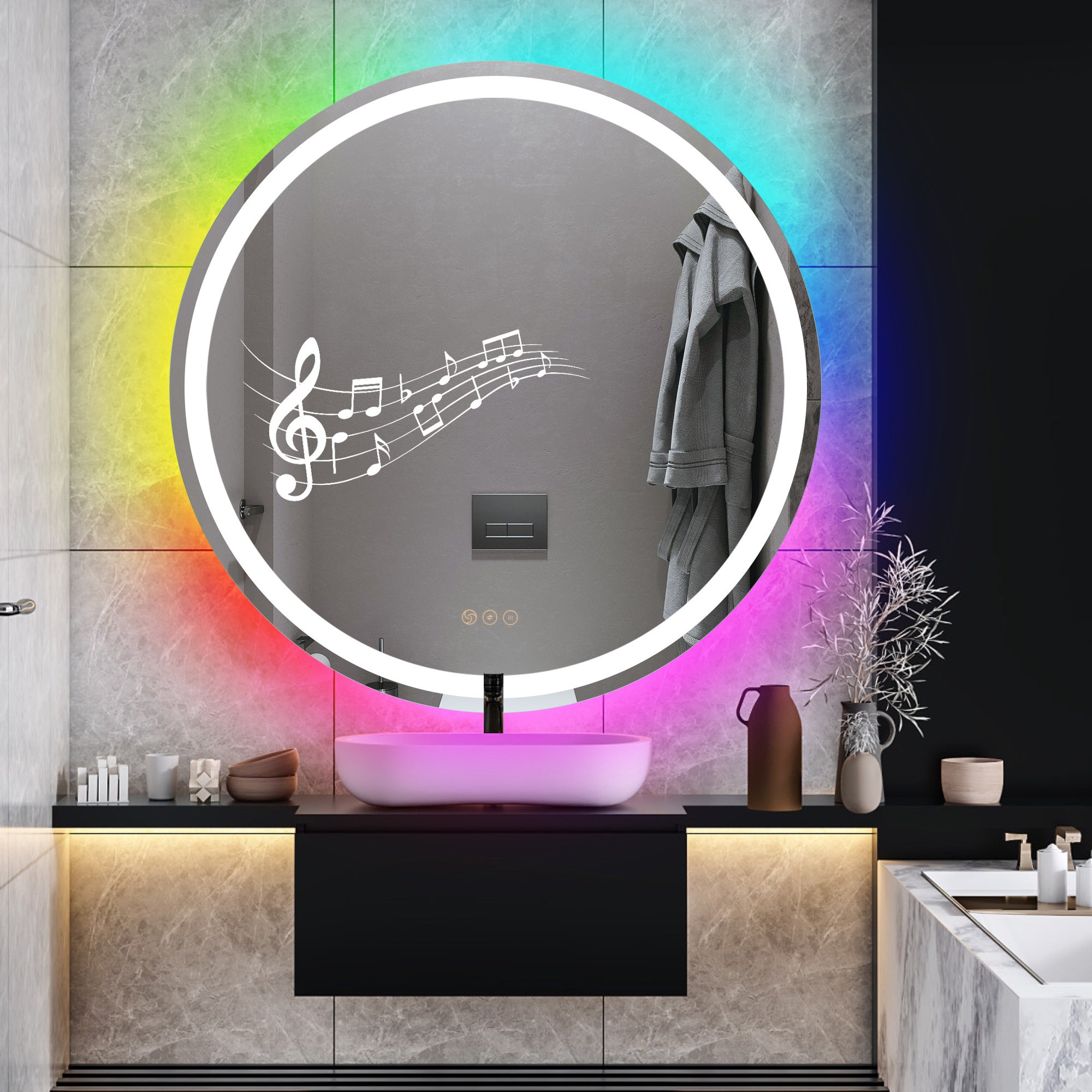 Lustro łazienkowe Saturno RGB Ø80 APP, przeciwmgielne i Bluetooth