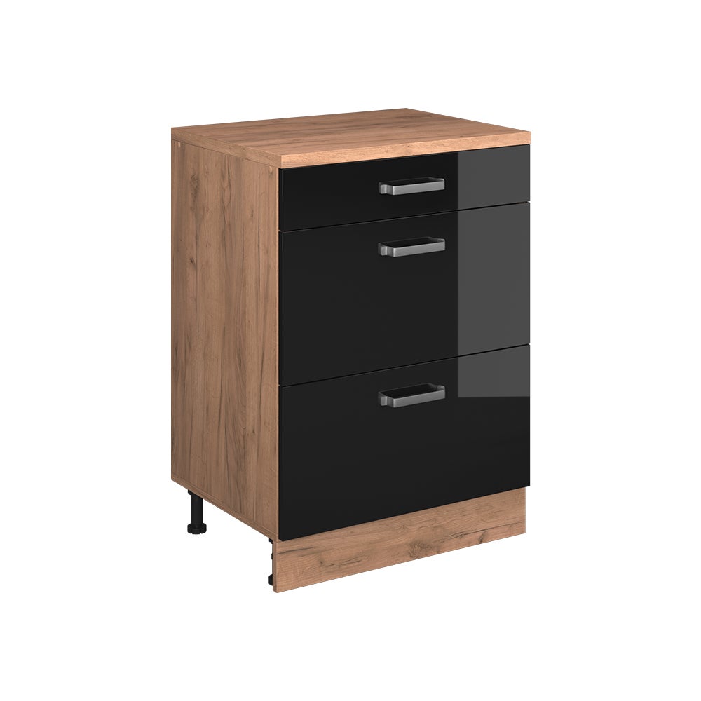 Vicco Komoda rozszerzająca Rion, Czarny połysk/Dąb goldkraft, 60 x 46 cm bez skosu z 3 szufladami
