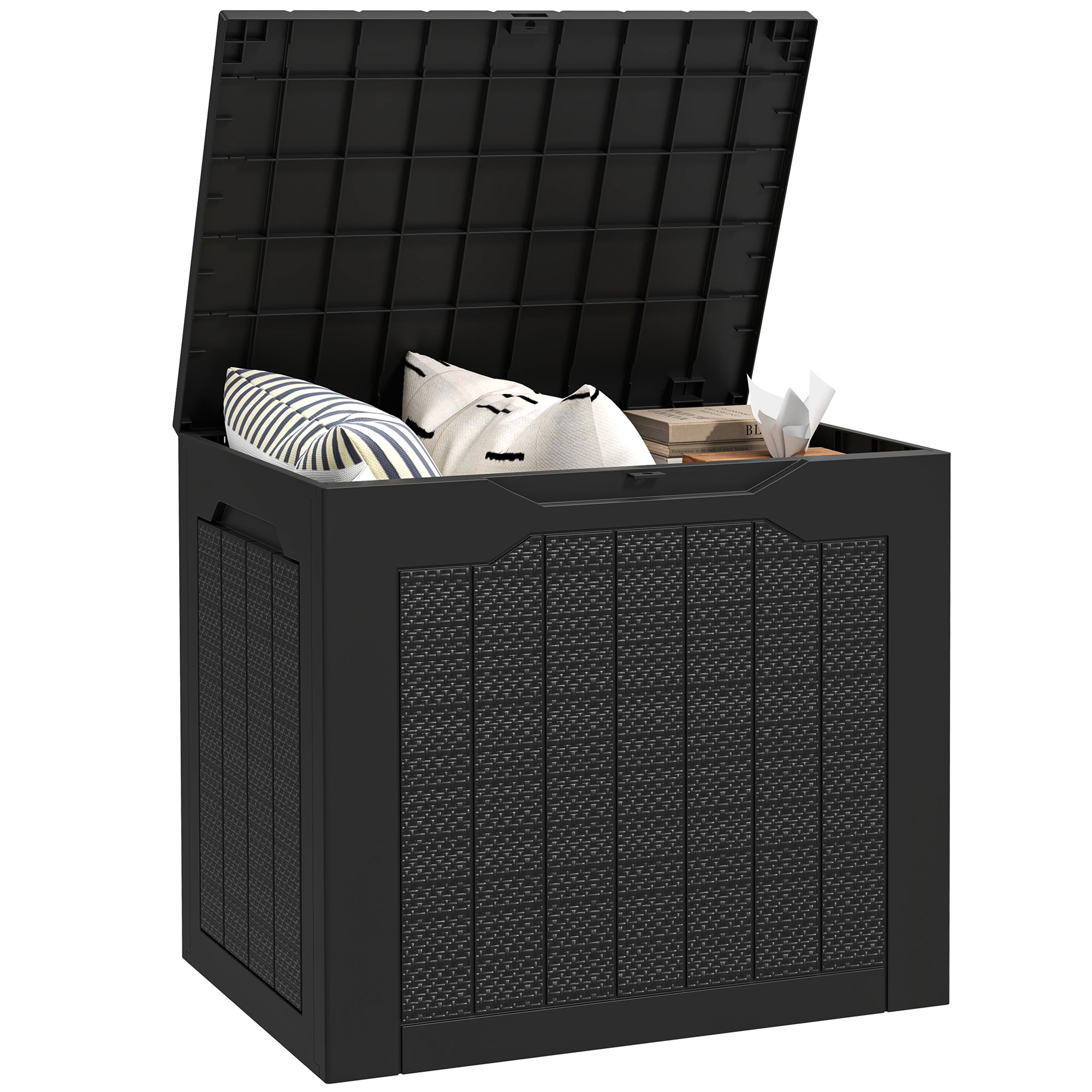 Zewnętrzny skrzynia do przechowywania 93L z recessed handles, WODOODPORNOŚĆ zewnętrzny pojemnik do przechowywania 56 x 41 x 50 cm, czarny