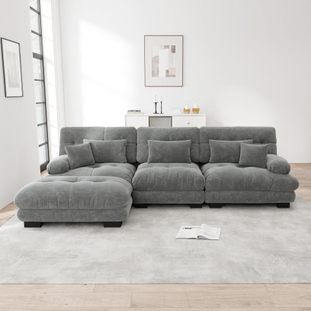 Narożna sofa Cloud do salonu, podwójna sofa z tkaniny szenilowej z 3 poduszkami lędźwiowymi i 3 poduszkami dekoracyjnymi, rama z litego drewna