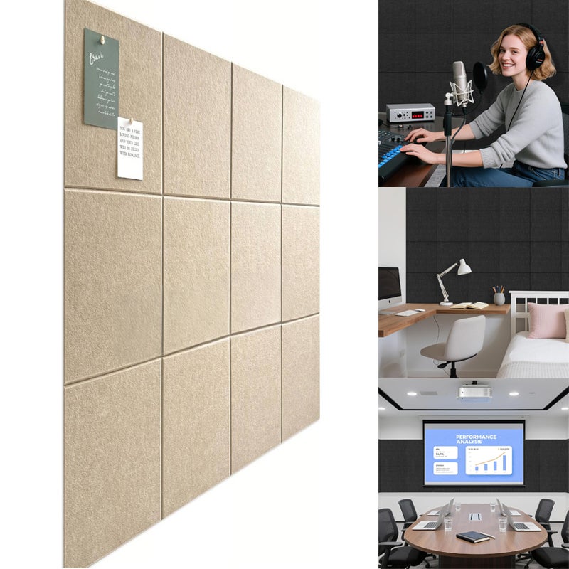 Panel dźwiękochłonny z włókna poliestrowego, samoprzylepny, 12 sztuk 15*30cm, przycinany, wygłuszający do studia nagrań, KTV, na ściany i sufit