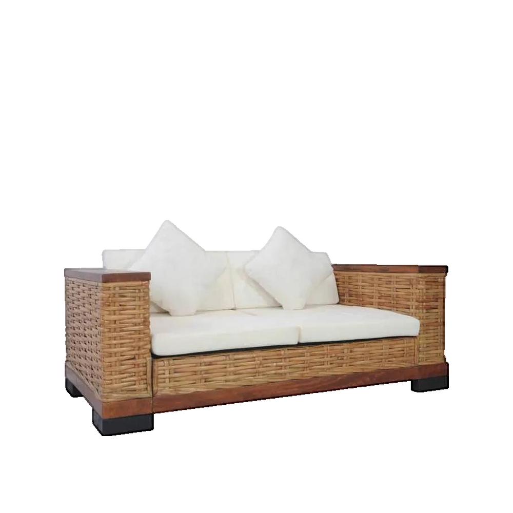 Sofa 2-osobowy vidaXL Naturalny rattan Brązowy z zdejmowanymi poduszkami