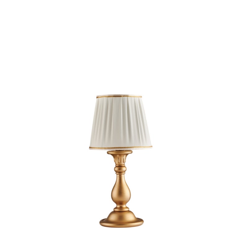 Lumetto in legno oro antico 1 luce con paralume dm.20 H.39 - Ø20