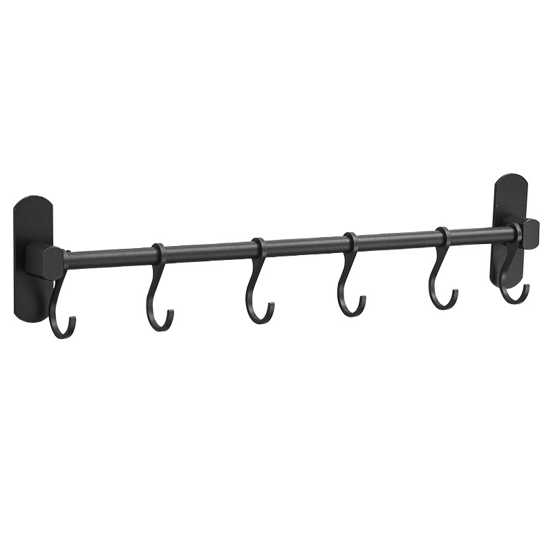 Przestronny czarny aluminiowy wieszak na ręczniki bez otworów, z 6 haczykami, 41,8*8,5*3,4 cm, do łazienki, sypialni i garderoby