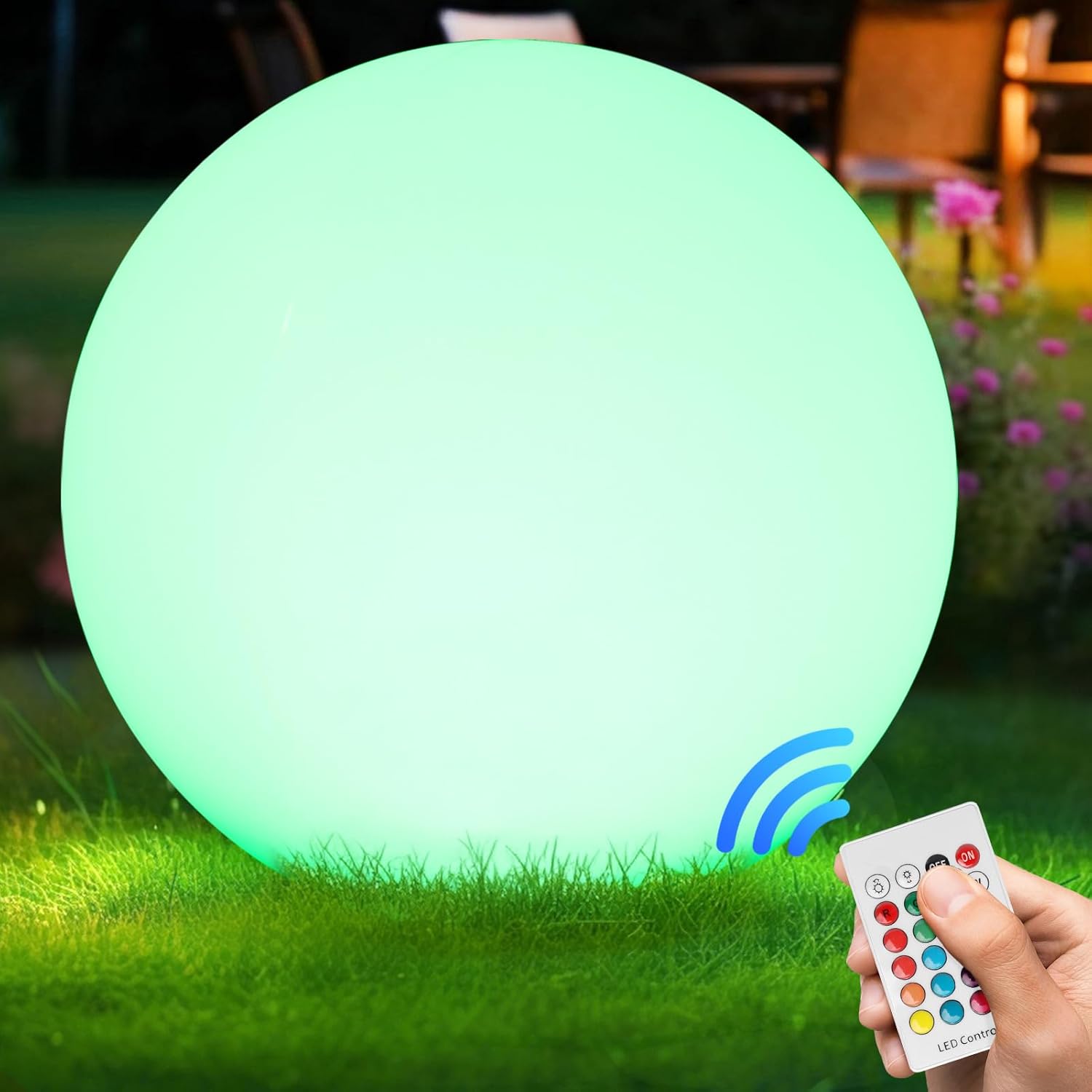 Zestaw oświetlenia solarnego RGB do ogrodu, jasna kula zewnętrzna o średnicy 30 cm/12 cali, IP66, z możliwością ściemniania, do dekoracji tarasu