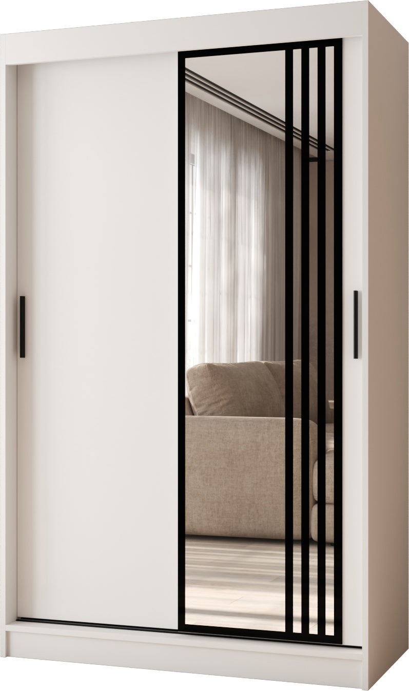 Szafa przesuwna z lustrem GLOSSY 120 x 62 x 200 biały + u. czarny
