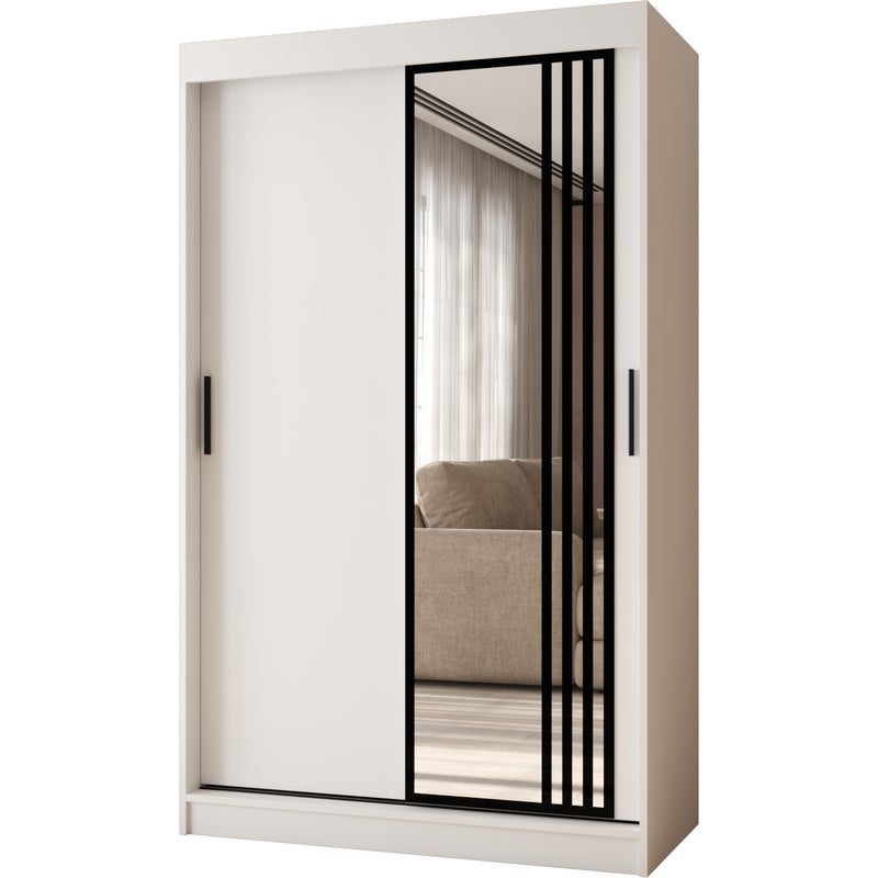 Szafa przesuwna z lustrem GLOSSY 120 x 62 x 200 biały + u. czarny