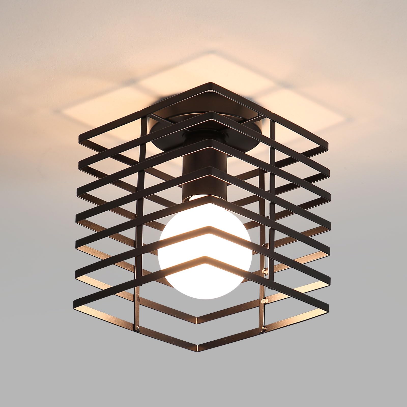 Retro lampa sufitowa w klatce sztuka kwadratowa żelazna lampa ścienna w klatce przemysłowa sufitowa odpowiednia salonu jadalni korytarza bez żarówki