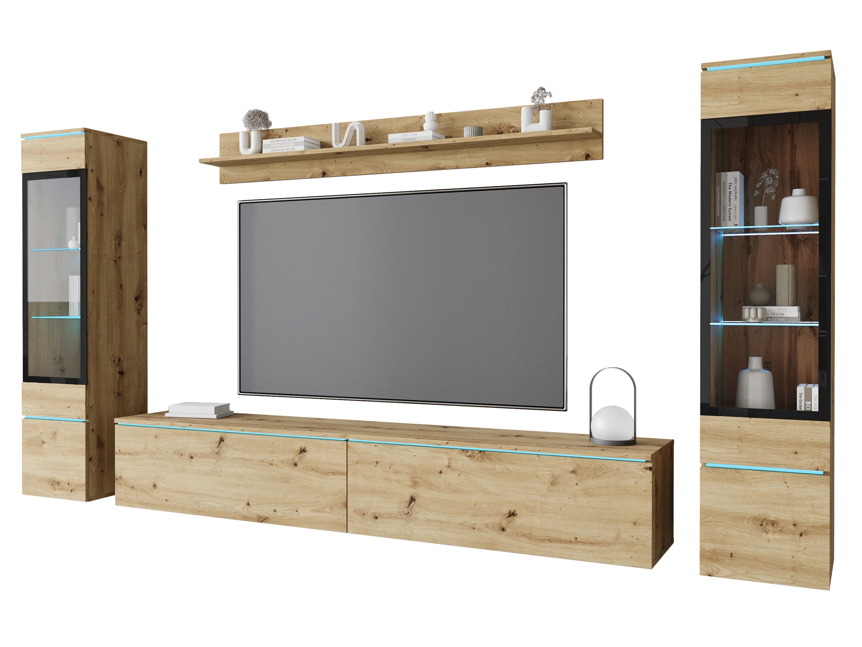 MINIO go for it, Meblościanka VEVE 2 w kolorze dąb artisan z oświetleniem