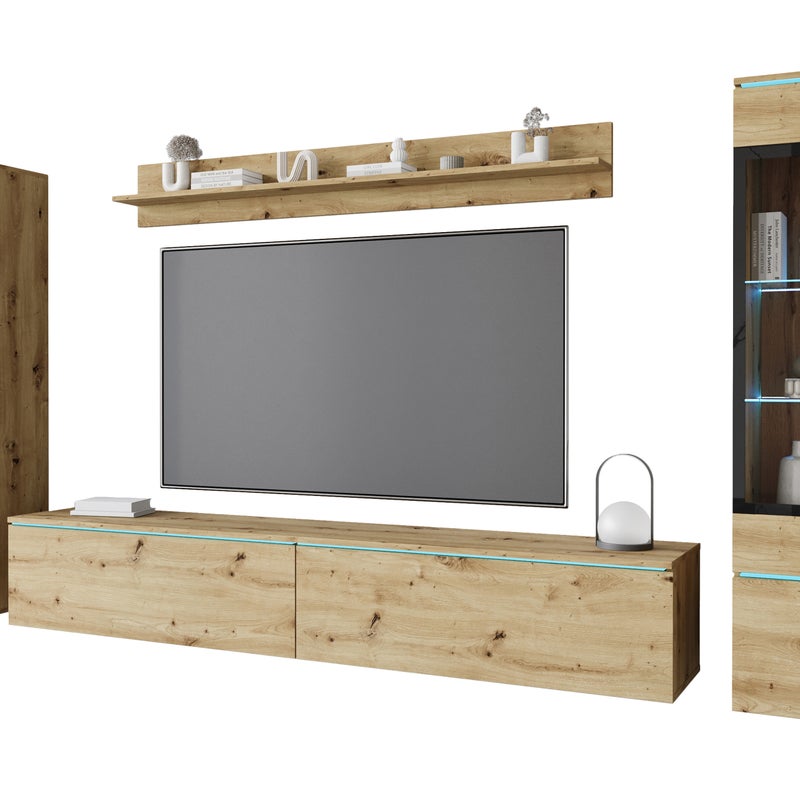 MINIO go for it, Meblościanka VEVE 2 w kolorze dąb artisan z oświetleniem