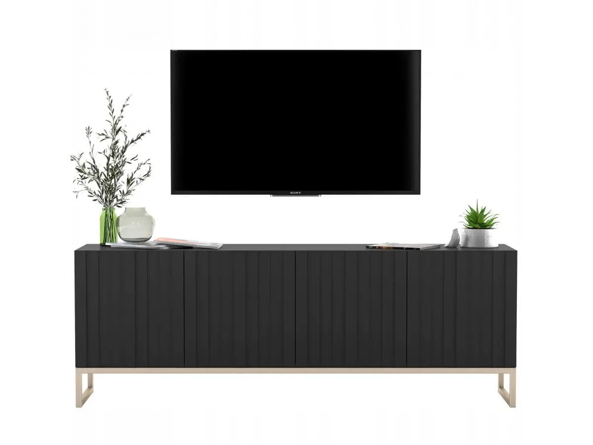 Komoda RTV, szafka stojąca, glamour, GRAVO, 150x37x53 cm, czarny, mat | TYLETEGOTU