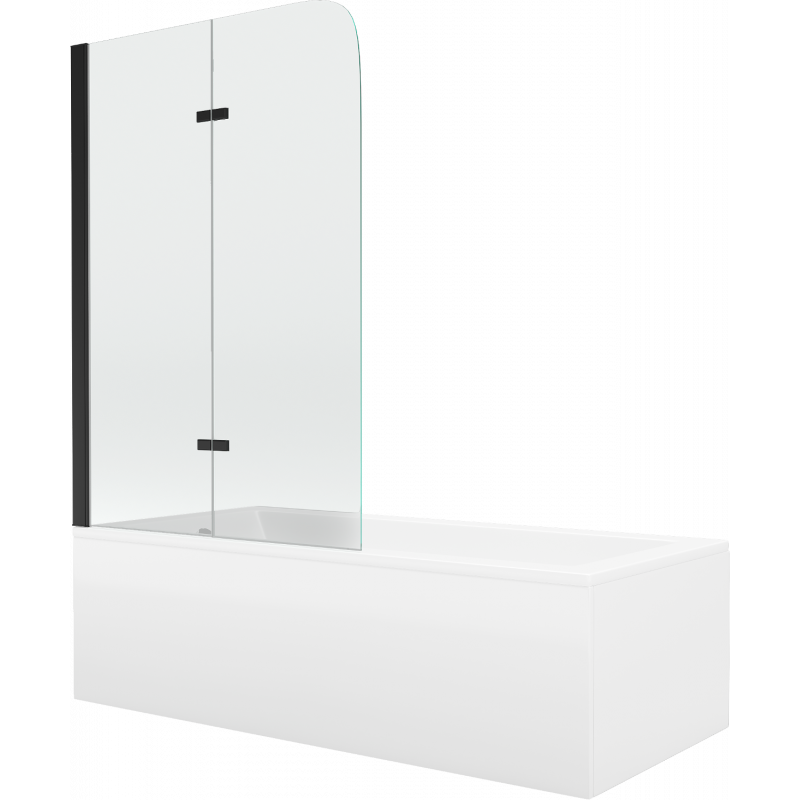 Mexen Cubik wanna prostokątna 150 x 70 cm z obudową i parawanem 2-skrzydłowym 100 cm, transparent, czarny - 550315070X9010027000