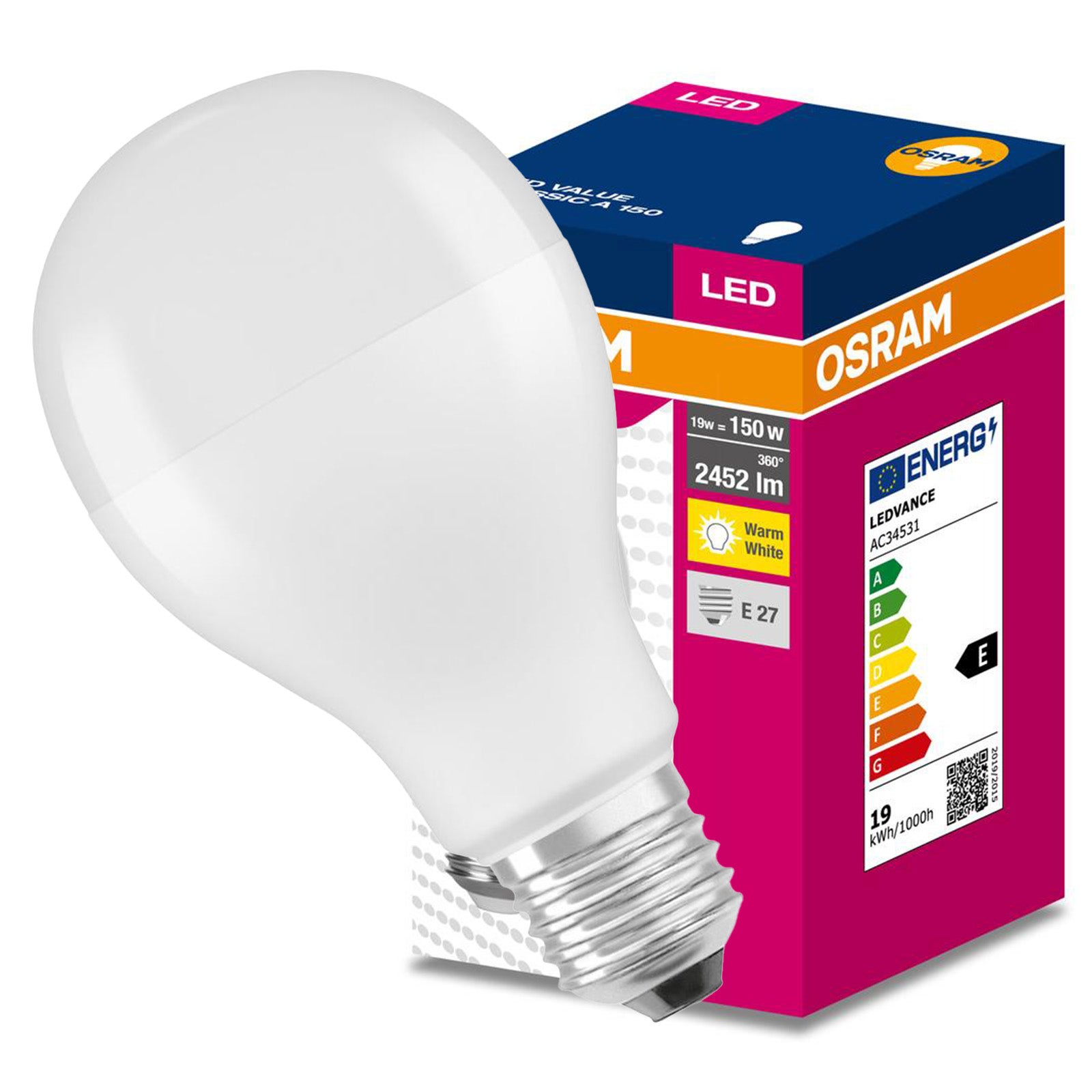 Żarówka LED A68 E27 19 W = 150 W 2451 lm 3000K Ciepła biel 200st Osram