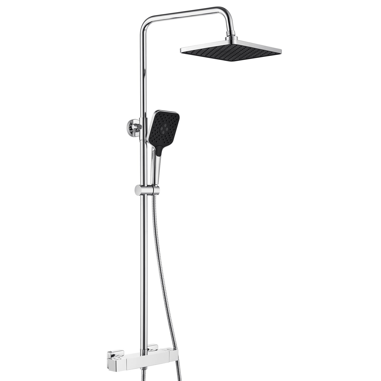 Kolumna prysznicowa Auralum Max z baterią termostatyczną 38°C, słuchawka 3 strumienie, deszczownica 30×19 cm, regulowana wysokość, chrom