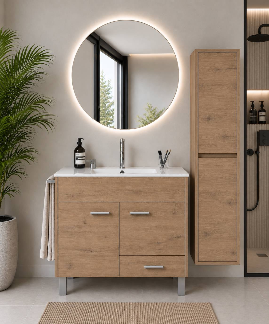 Szafka łazienkowa z umywalką ORIGENBATH SAMOS bez lustra 100x40 cm estepa z kolumną