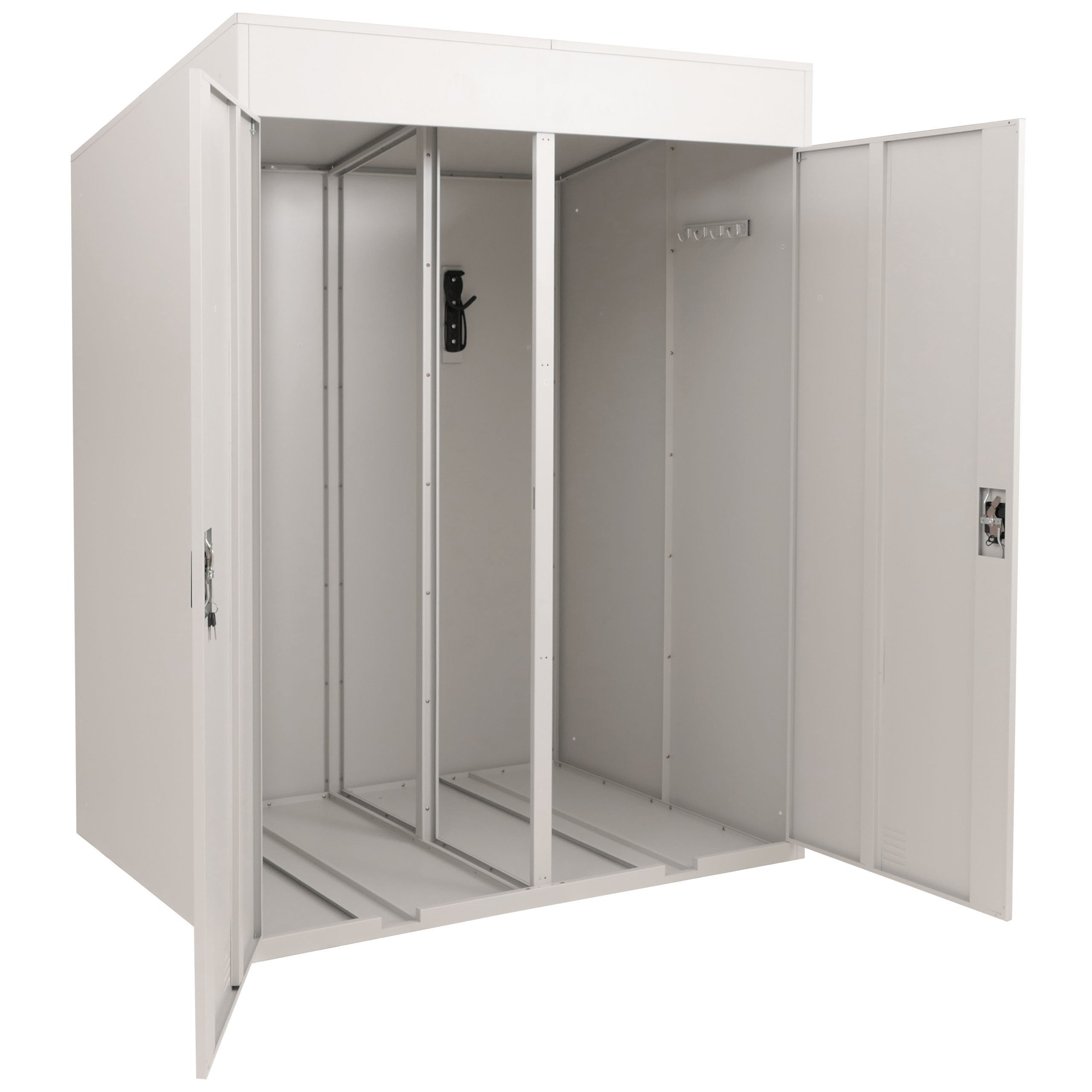 Garaż rowerowy na 2 rowery HWC-H66b, zamykana metalowa budka rowerowa 213 x 158 x 125 cm ~ jasnoszara