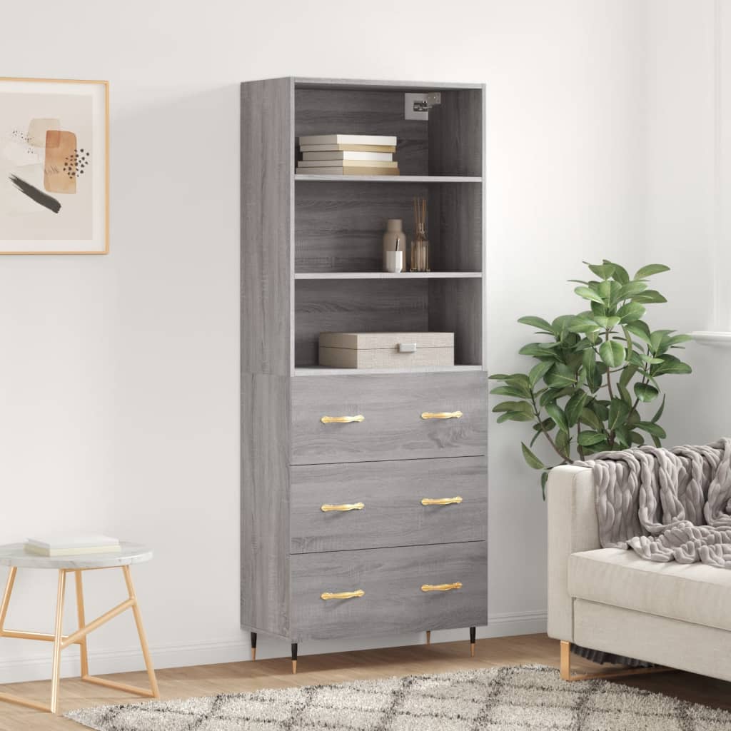 vidaXL Witrynka szary dąb sonoma 69,5x34x180cm materiał drewnopochodny
