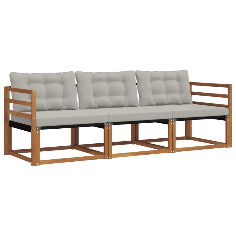 Sofa Ogrodowa Modułowa 3-Osobowa Drewniana z Szarymi Poduszkami na Taras