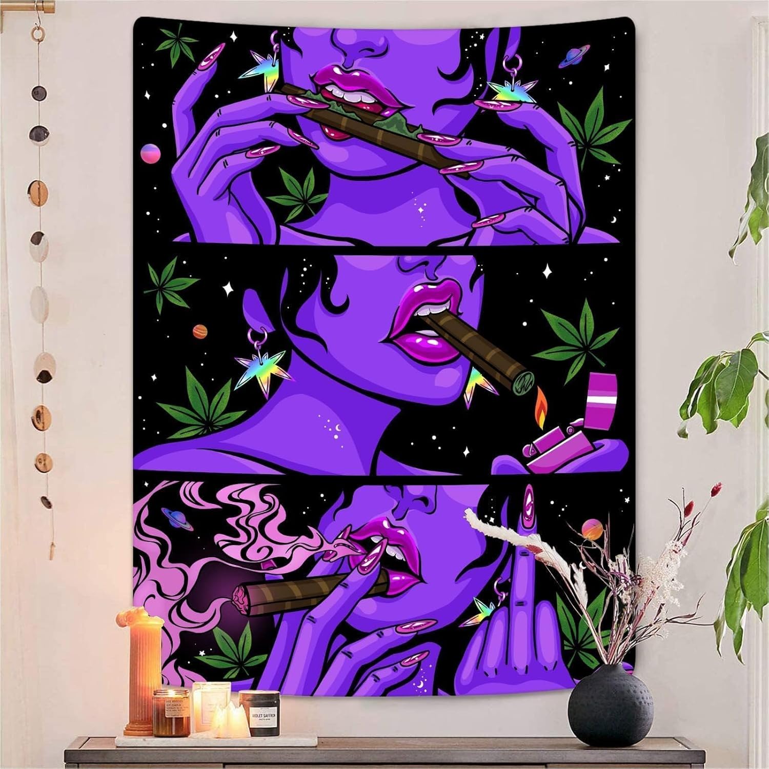Trippy hipisowska gobelin ścienny do sypialni, gobelin do zawieszenia na ścianie ze światłem czarnym, dekoracja pokoju (91,4 x 121,9 cm)