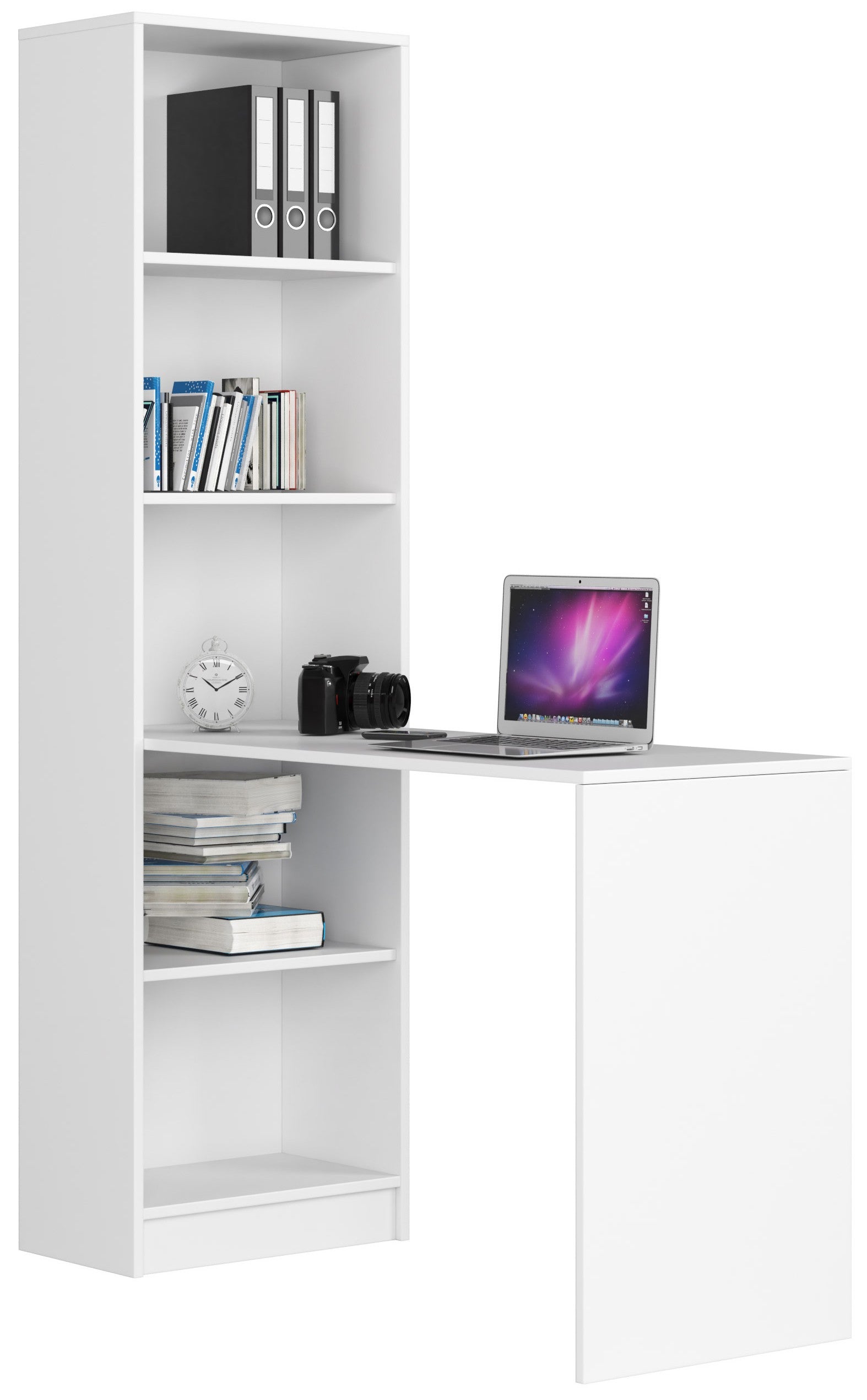 Biurko AKORD SMART z regałem Białe 125 cm kolor Biały mat 5 półek 125x50x180 cm